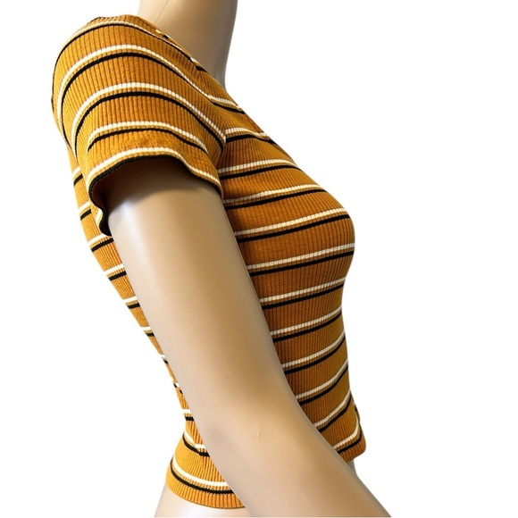 Striped Mustard Ribbed Women's Top - Picture 3 of 4